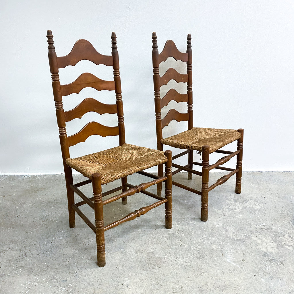 Set Of 6 Vintage Rustic Farmhouse Rush Seat Ladderback Dining Chairs 