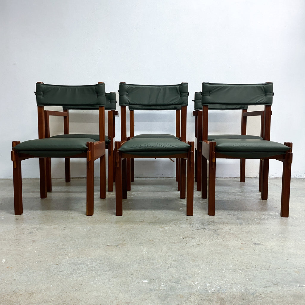 Set Of Six Australian Rosewood And Green Leather Dining Chairs By Jeremy Griffith