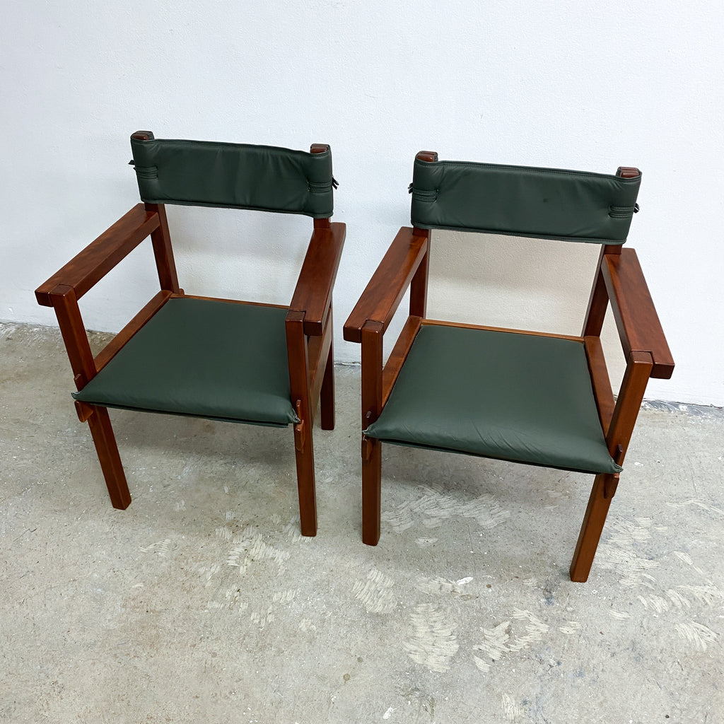 Set Of Six Australian Rosewood And Green Leather Dining Chairs By Jeremy Griffith
