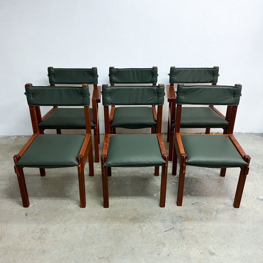 Set Of Six Australian Rosewood And Green Leather Dining Chairs By Jeremy Griffith