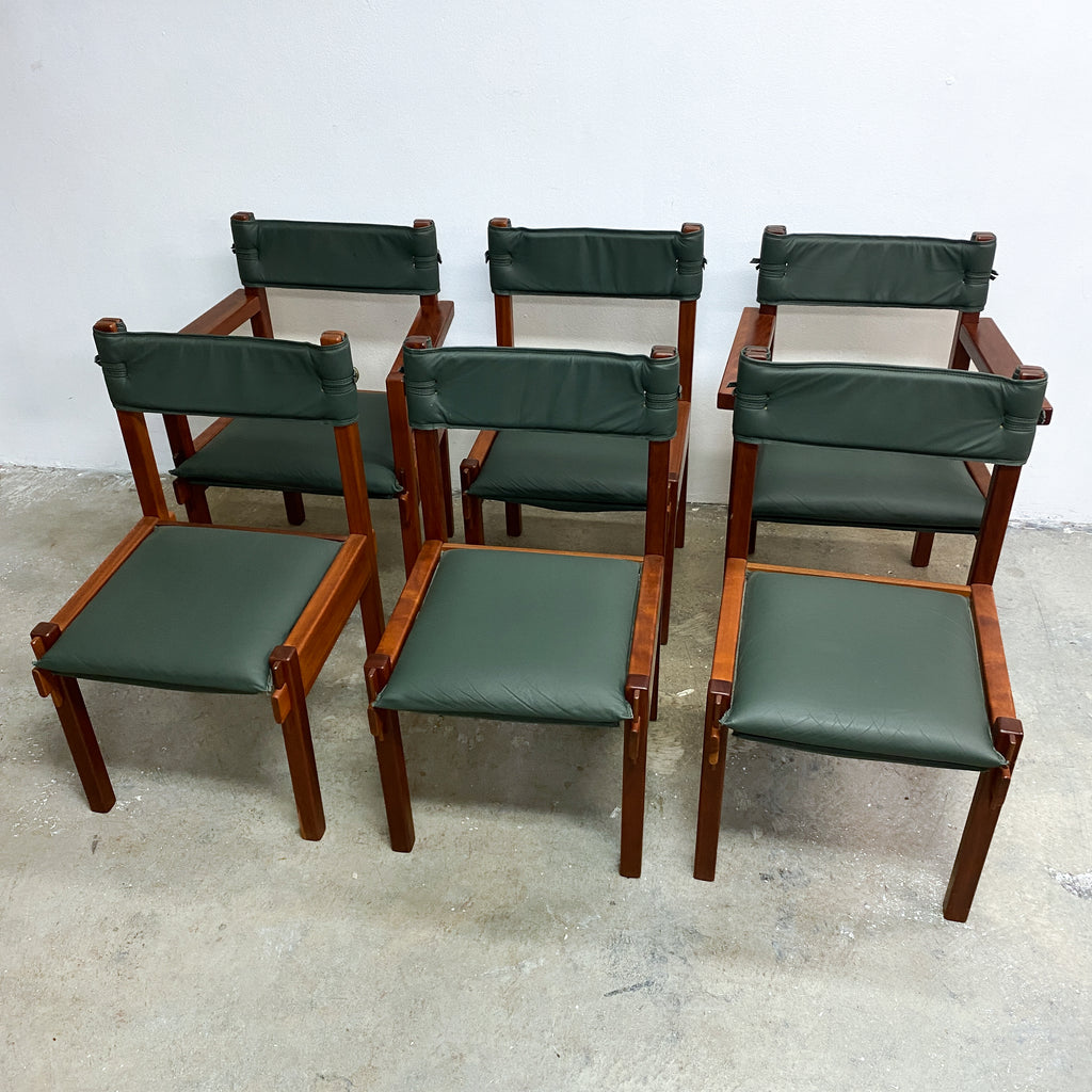 Set Of Six Australian Rosewood And Green Leather Dining Chairs By Jeremy Griffith