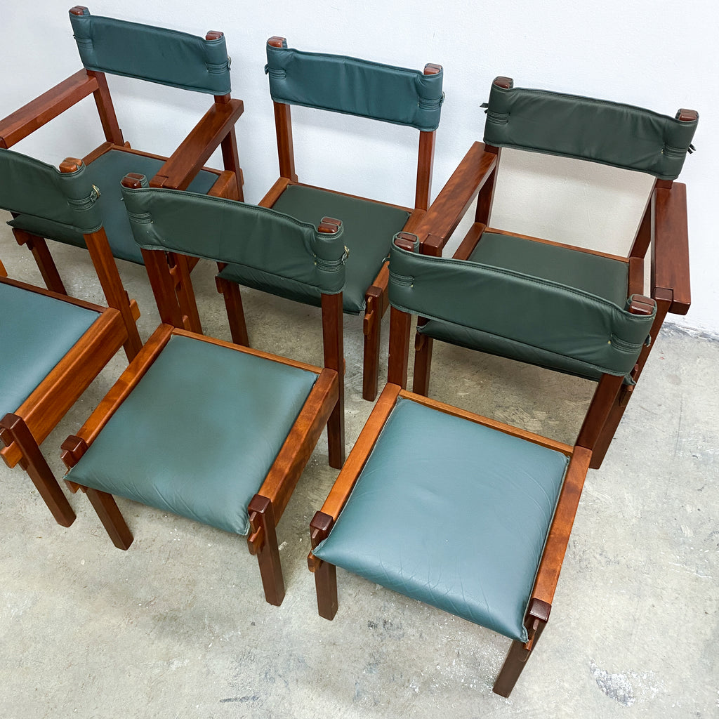 Set Of Six Australian Rosewood And Green Leather Dining Chairs By Jeremy Griffith