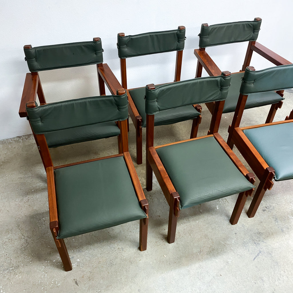 Set Of Six Australian Rosewood And Green Leather Dining Chairs By Jeremy Griffith