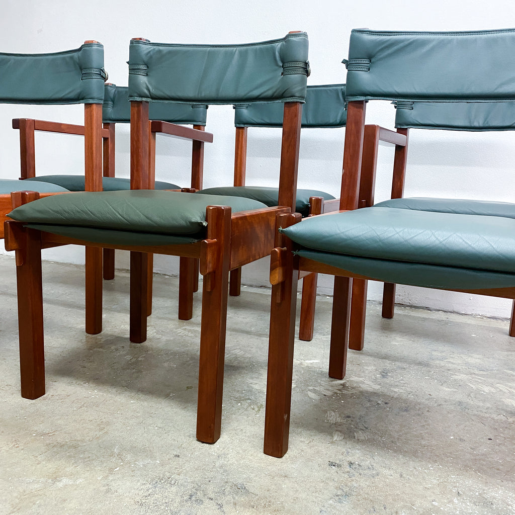 Set Of Six Australian Rosewood And Green Leather Dining Chairs By Jeremy Griffith