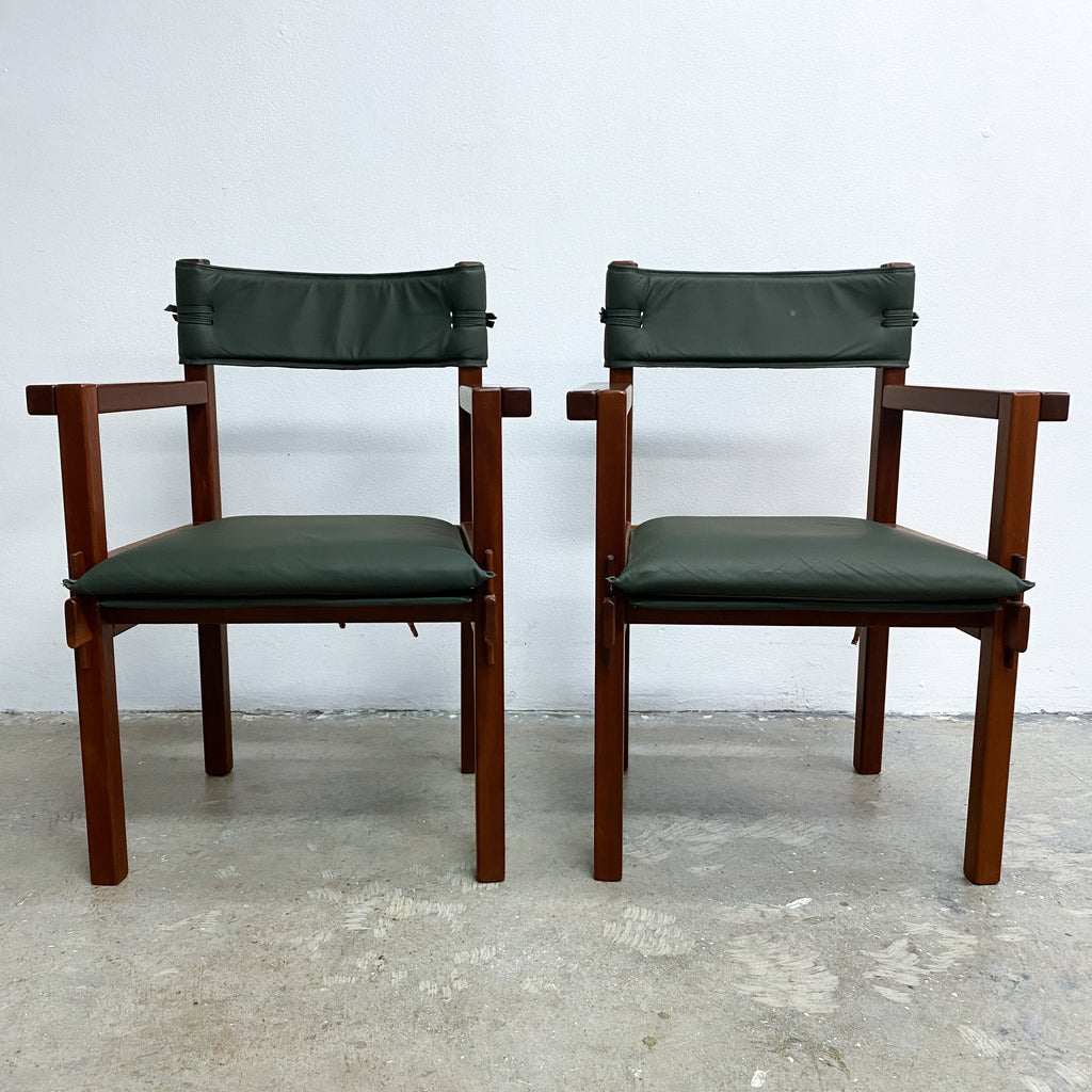 Set Of Six Australian Rosewood And Green Leather Dining Chairs By Jeremy Griffith