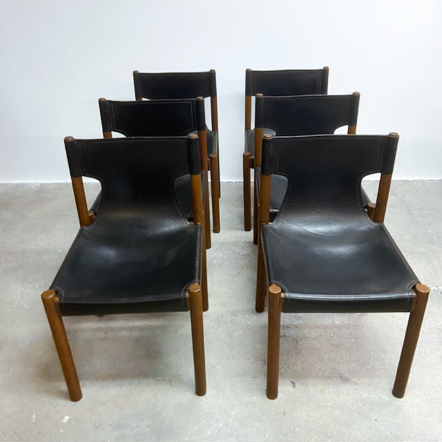 Set Of Six Fler 'Flervilla' Black Leather Sling Chairs