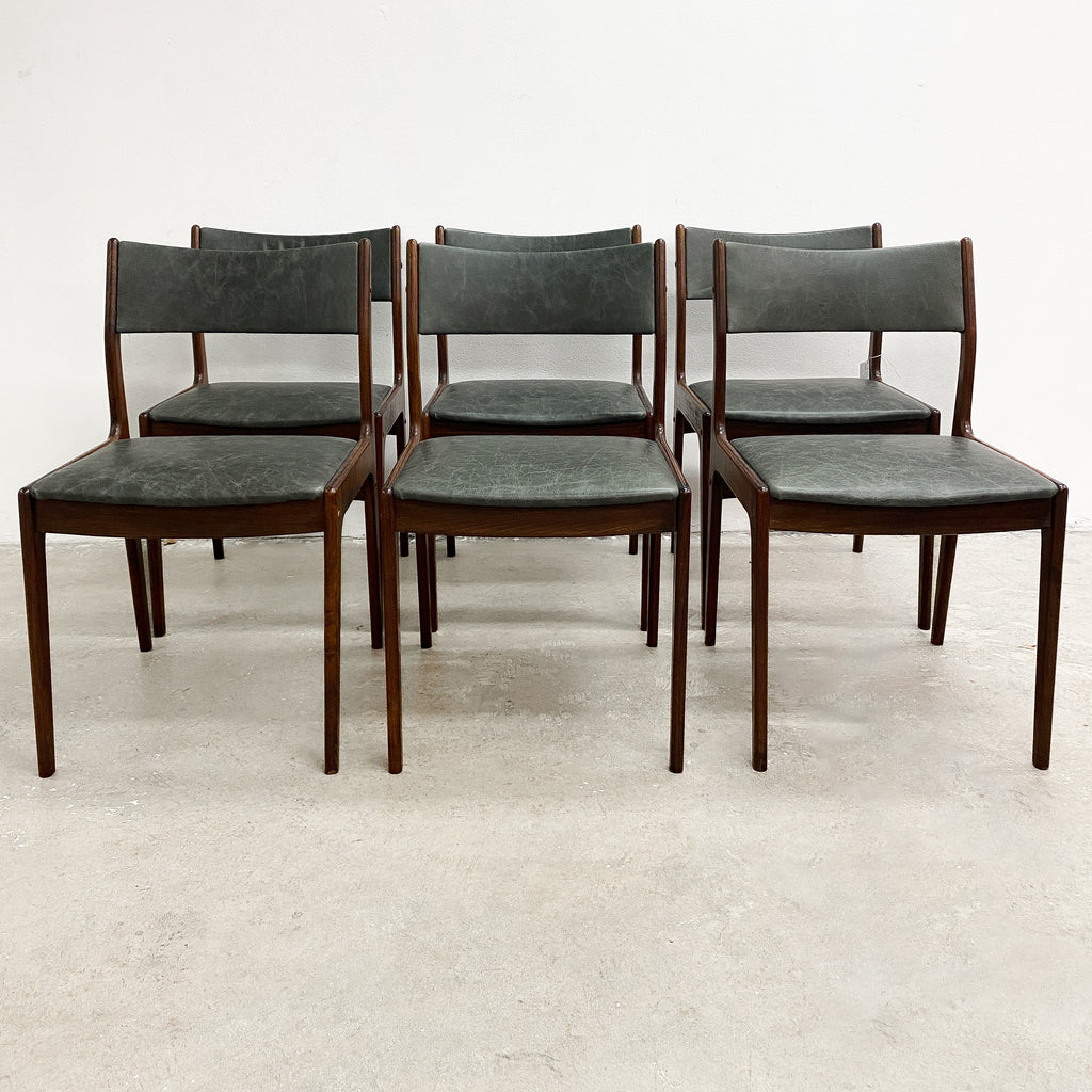 Set Of Six Uldum Mobelfabrik Danish Rosewood Leather Dining Chairs