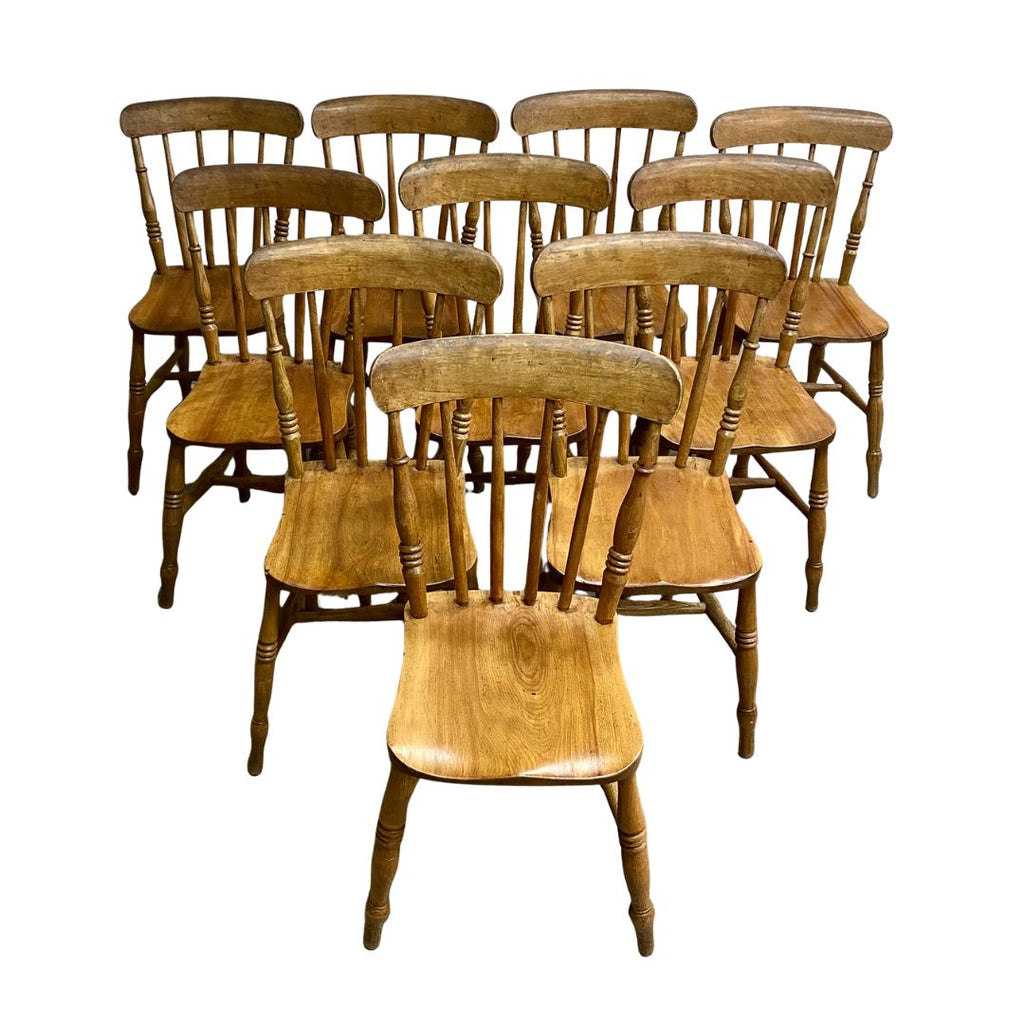 Set Of Ten Vintage Rustic Farmhouse Kitchen Dining Chairs