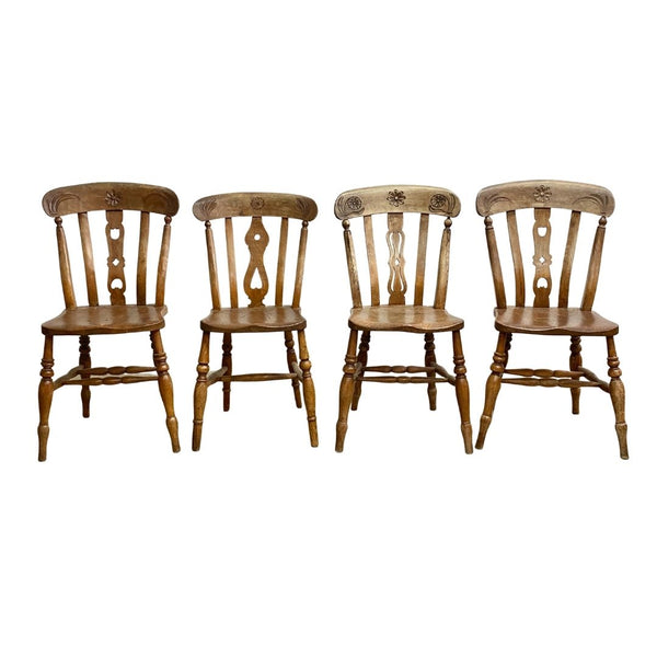 Set 4 Victorian Antique Windsor Farmhouse Wooden Dining Chairs