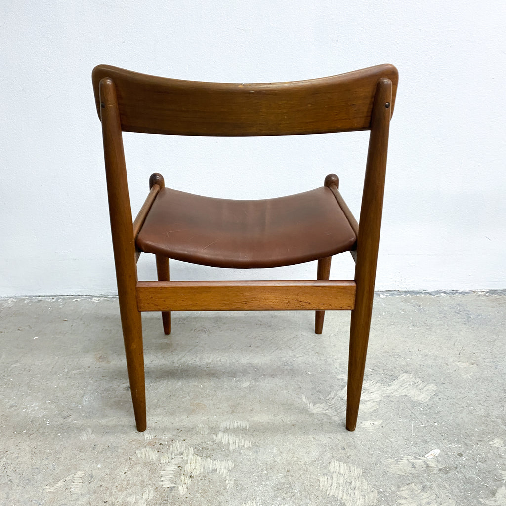 Set of 4 Mid Century Teak Parker 'Nordic' Dining Chairs With Original Leather Seats