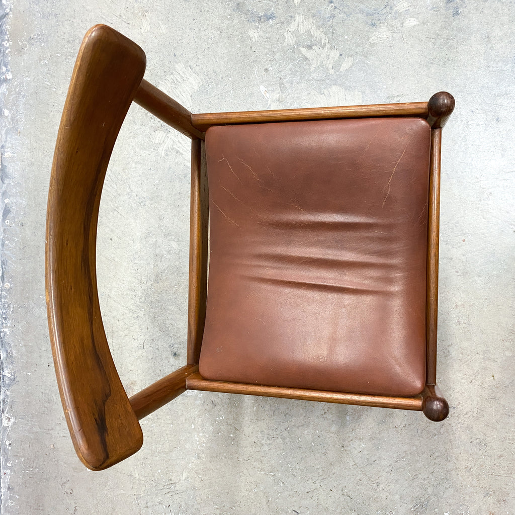 Set of 4 Mid Century Teak Parker 'Nordic' Dining Chairs With Original Leather Seats