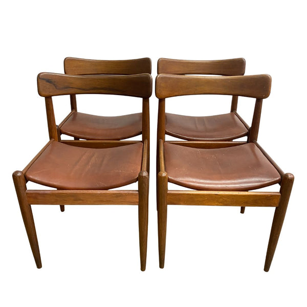 Set of 4 Mid Century Teak Parker 'Nordic' Dining Chairs With Original Leather Seats