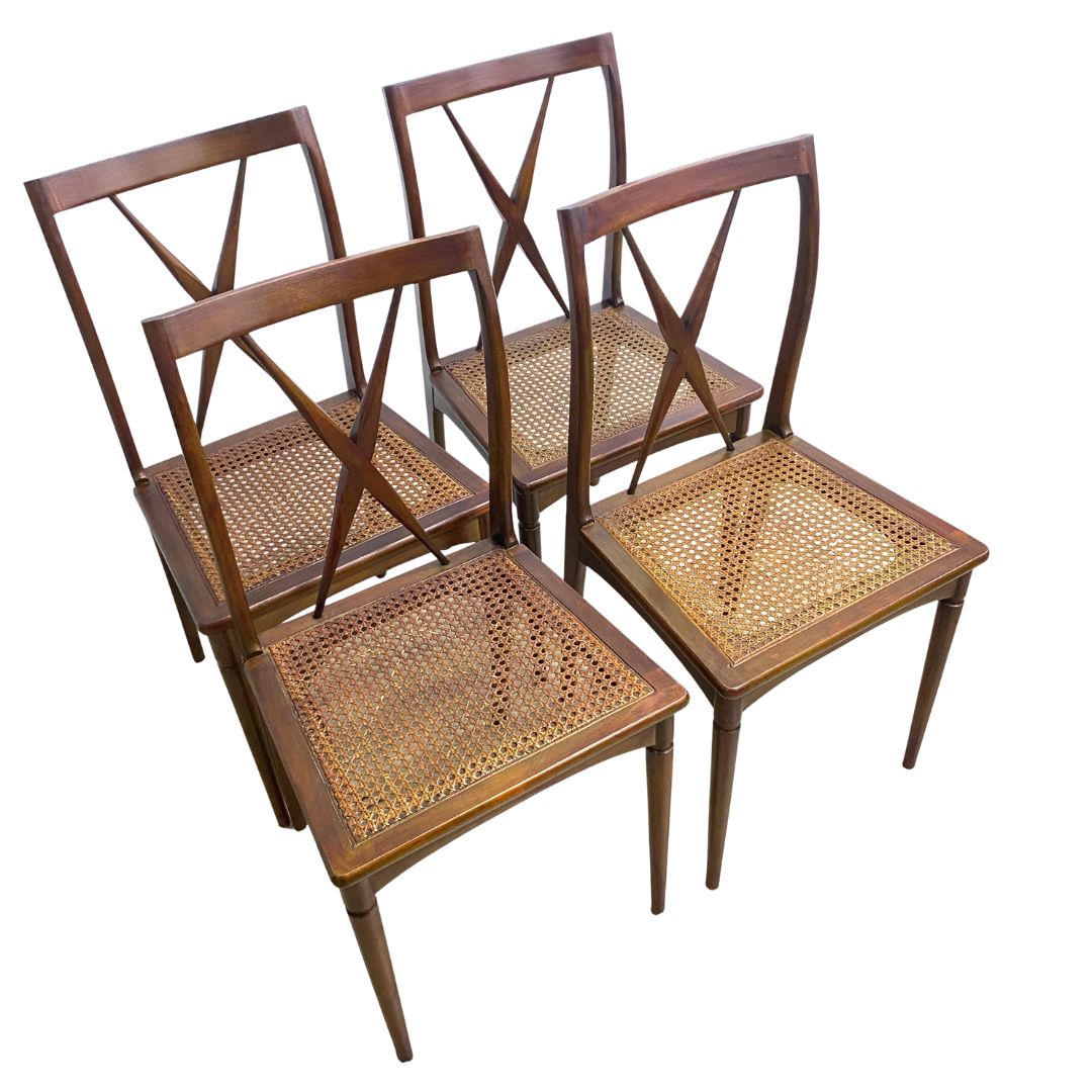 Set of Four John Duffecy Mid Century Cross Back Dining Chairs