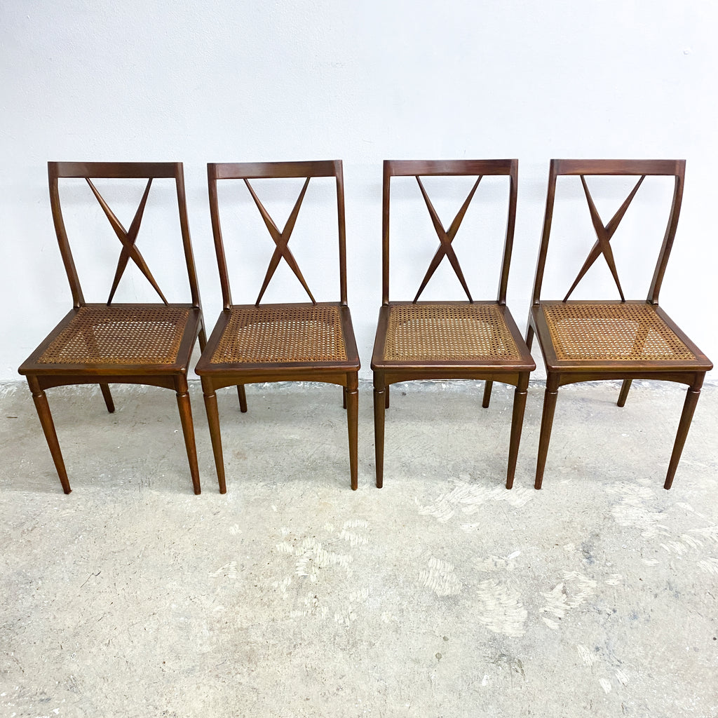 Set of Four John Duffecy Mid Century Cross Back Dining Chairs