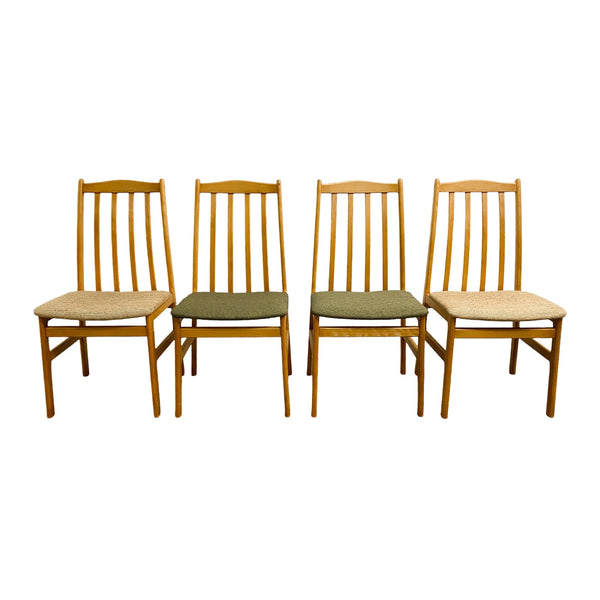 Set of Four Mid Century Danish Slat Back Beechwood Dining Chairs