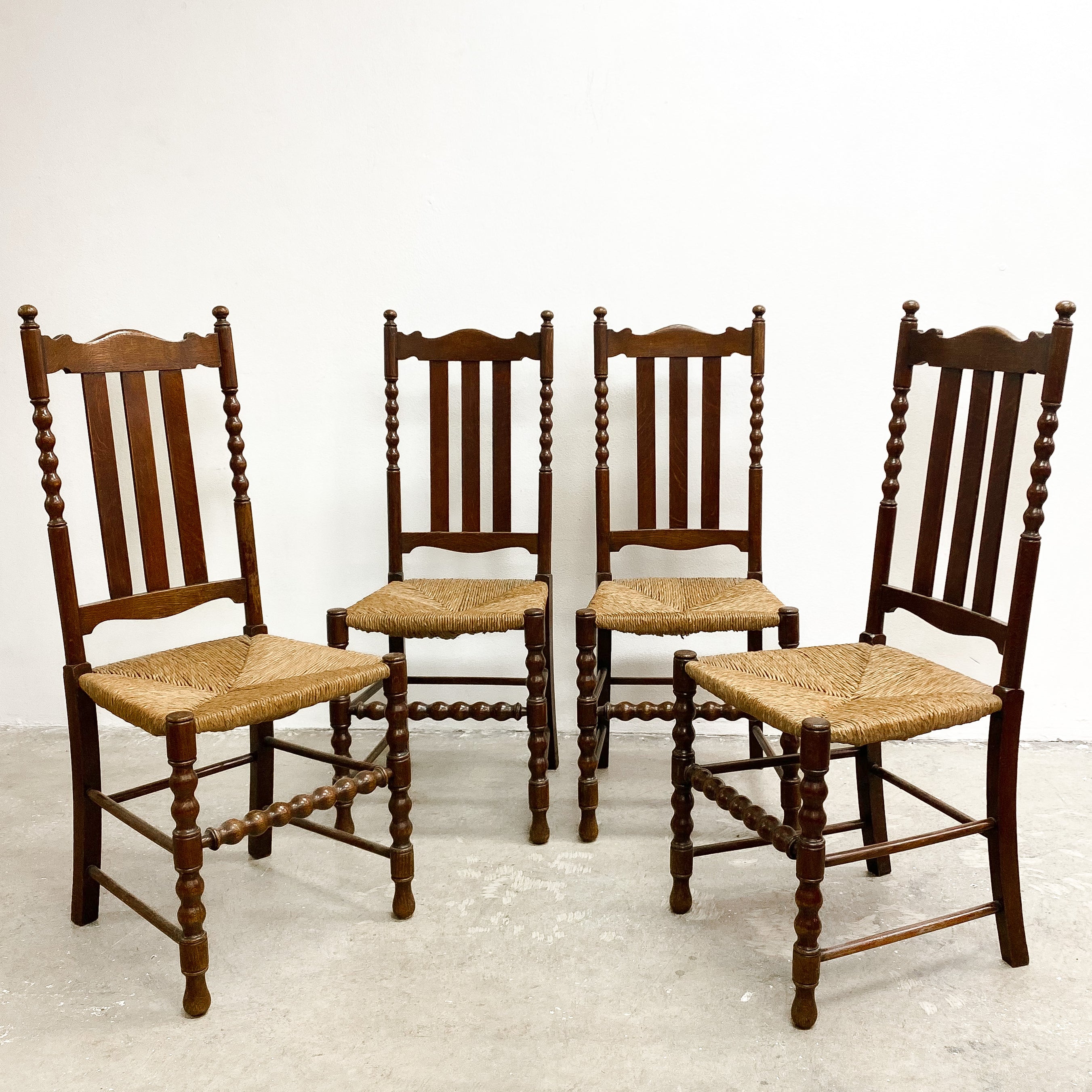 Set of Four Vintage Rush Seat Oak Dining Chairs– The Design Ark