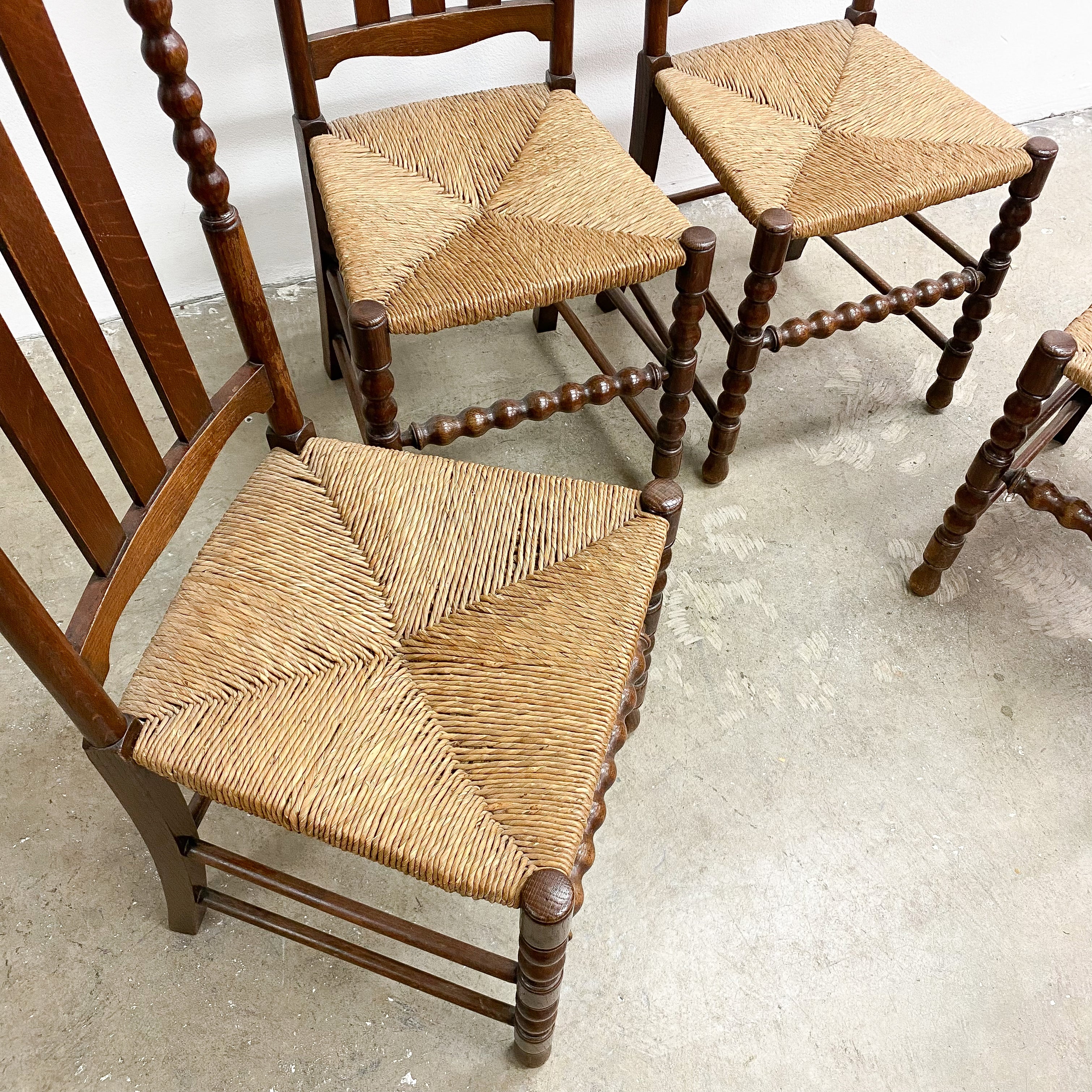 Set of Four Vintage Rush Seat Oak Dining Chairs– The Design Ark