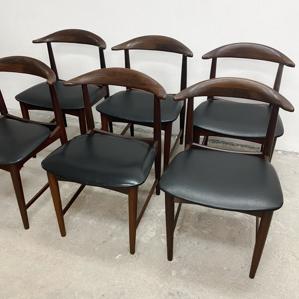 Set of 6 Early Mid Century Danish Afromosia "Cow Horn" Dining Chairs