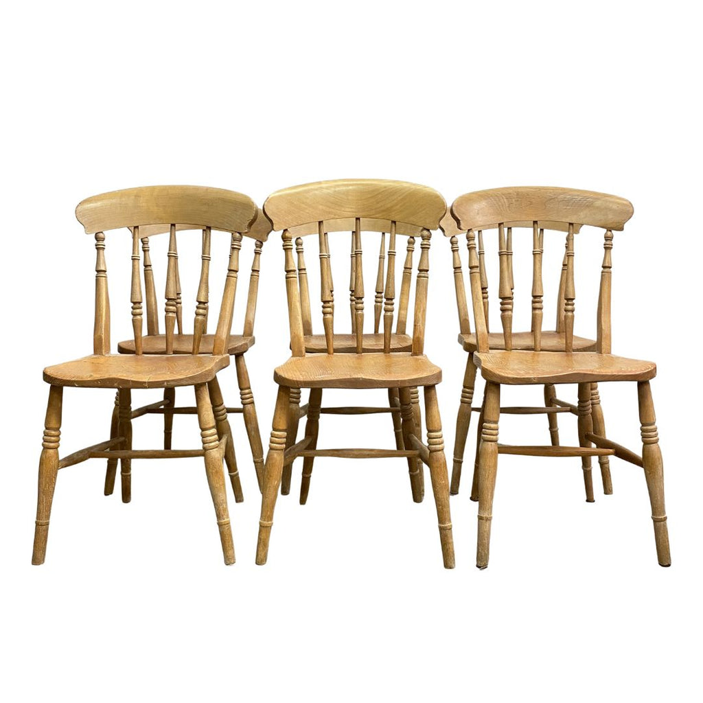 Set of Six Vintage Rustic Elm Kitchen Dining Chairs