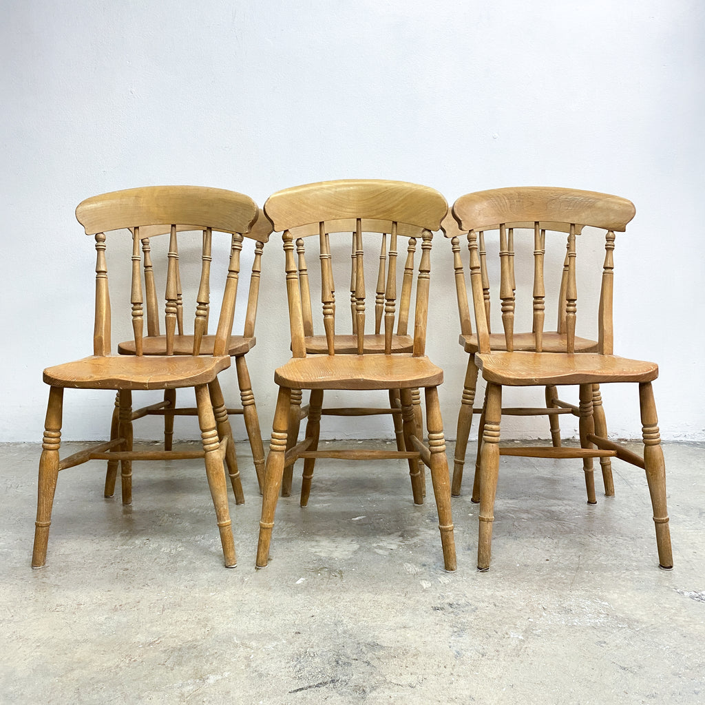 Set of Six Vintage Rustic Elm Kitchen Dining Chairs