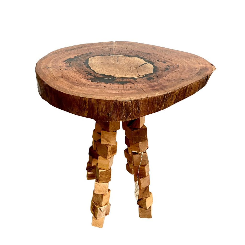 Slab Reclaimed Swamp Mahogany Top and Cedar Legs Side Table