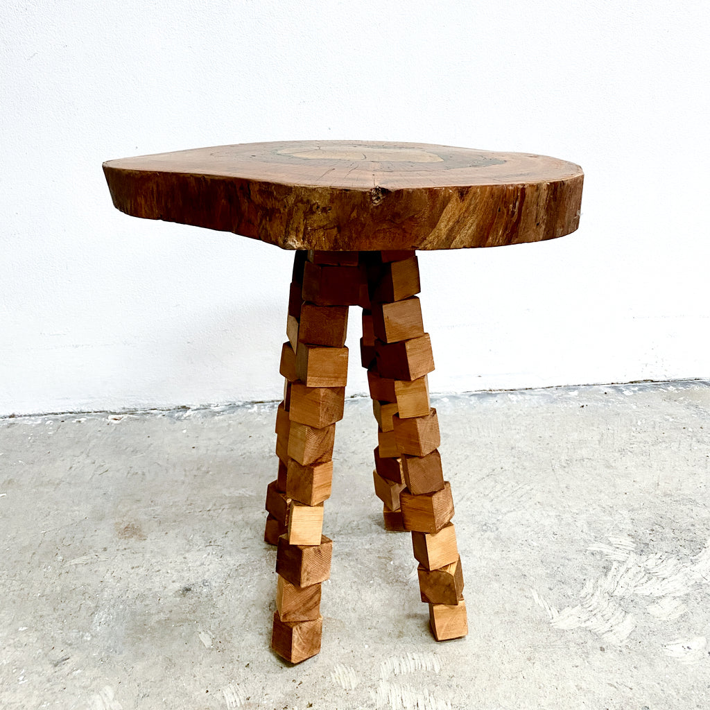 Slab Reclaimed Swamp Mahogany Top and Cedar Legs Side Table