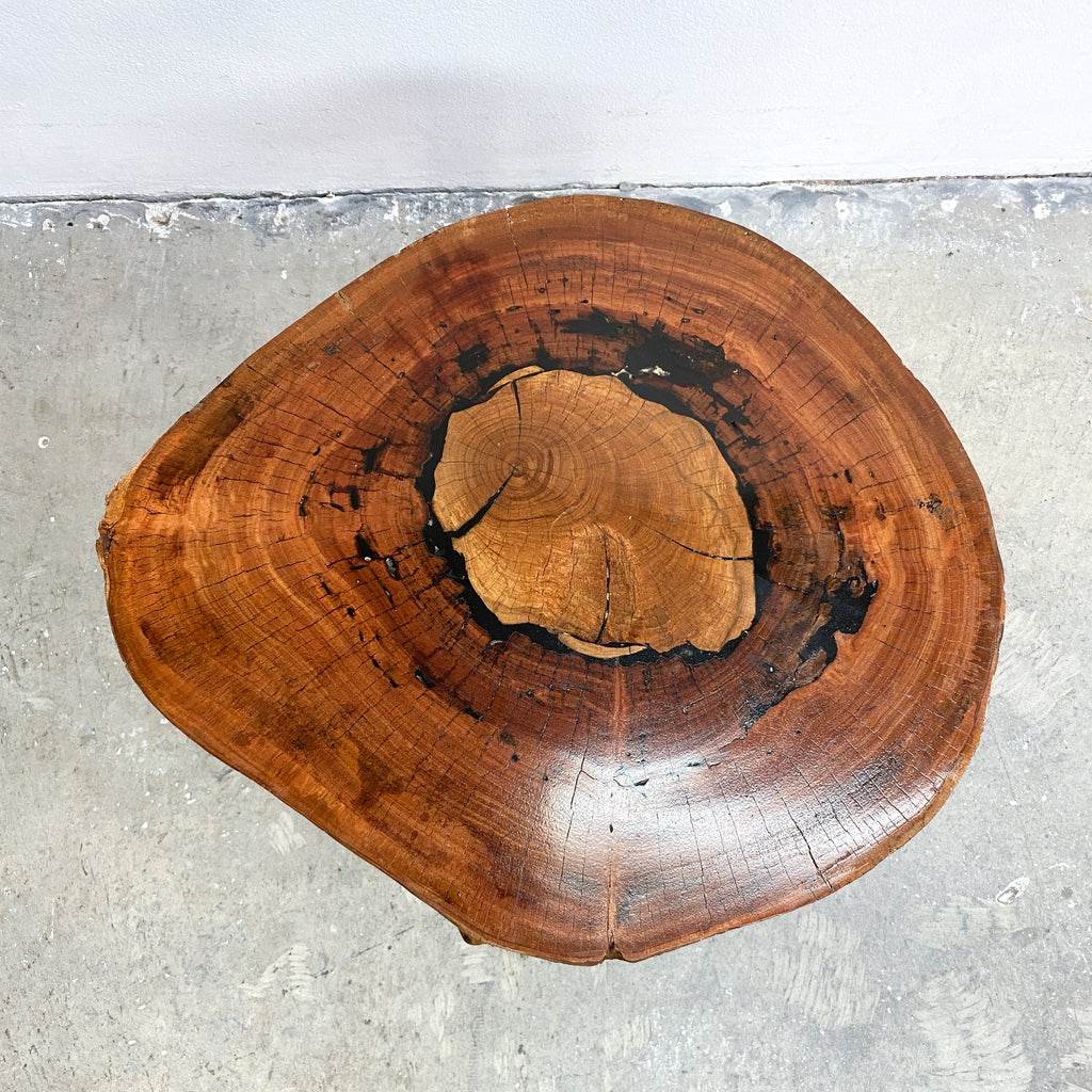 Slab Reclaimed Swamp Mahogany Top and Cedar Legs Side Table