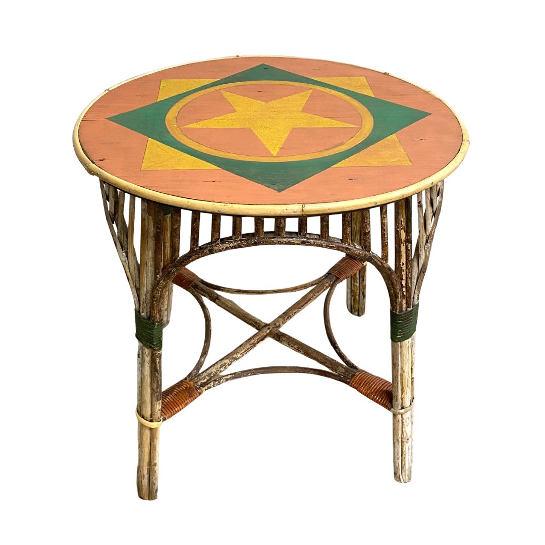 Split Cane Patio Table Circa 1930's Restored With Patina