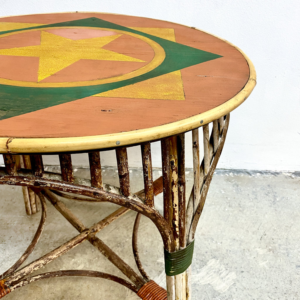 Split Cane Patio Table Circa 1930's Restored With Patina