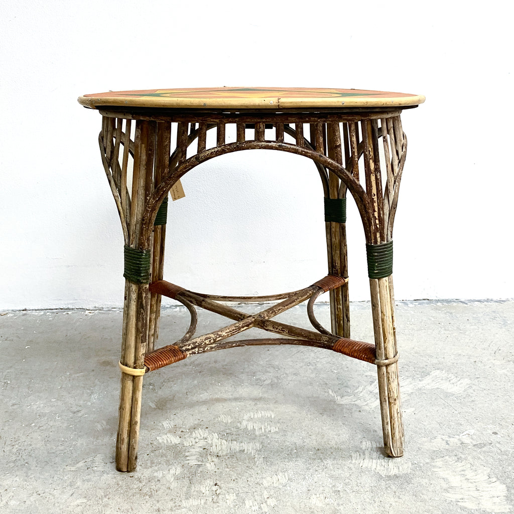 Split Cane Patio Table Circa 1930's Restored With Patina