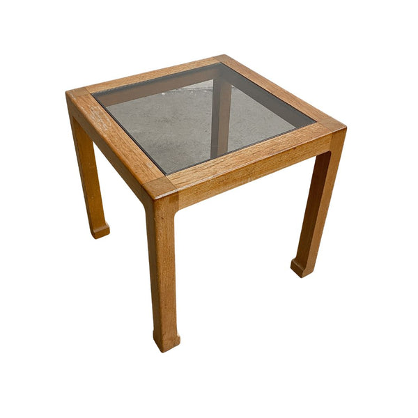 Square Wooden and Smoked Glass Top Side or Coffee Table