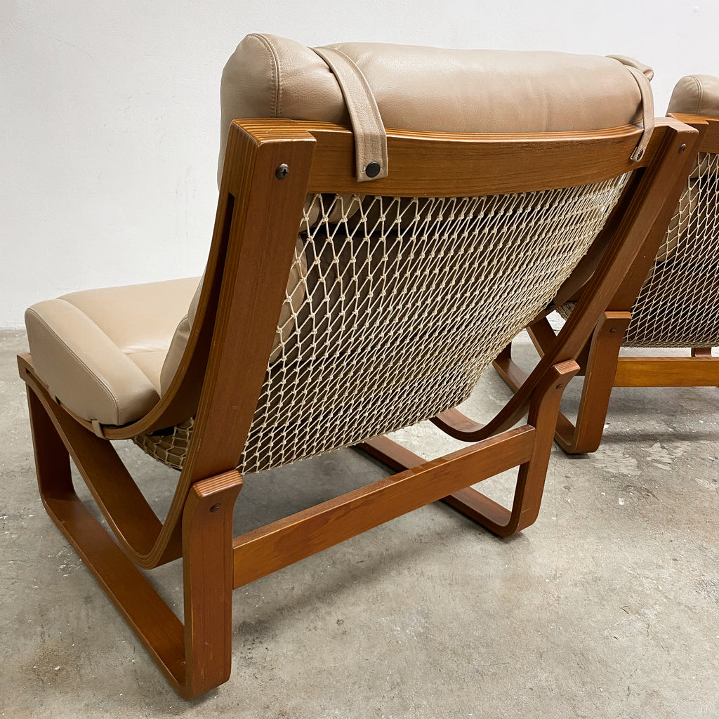 Mid Century Tessa T4 Beige Leather Lounge Chair - 2 Available