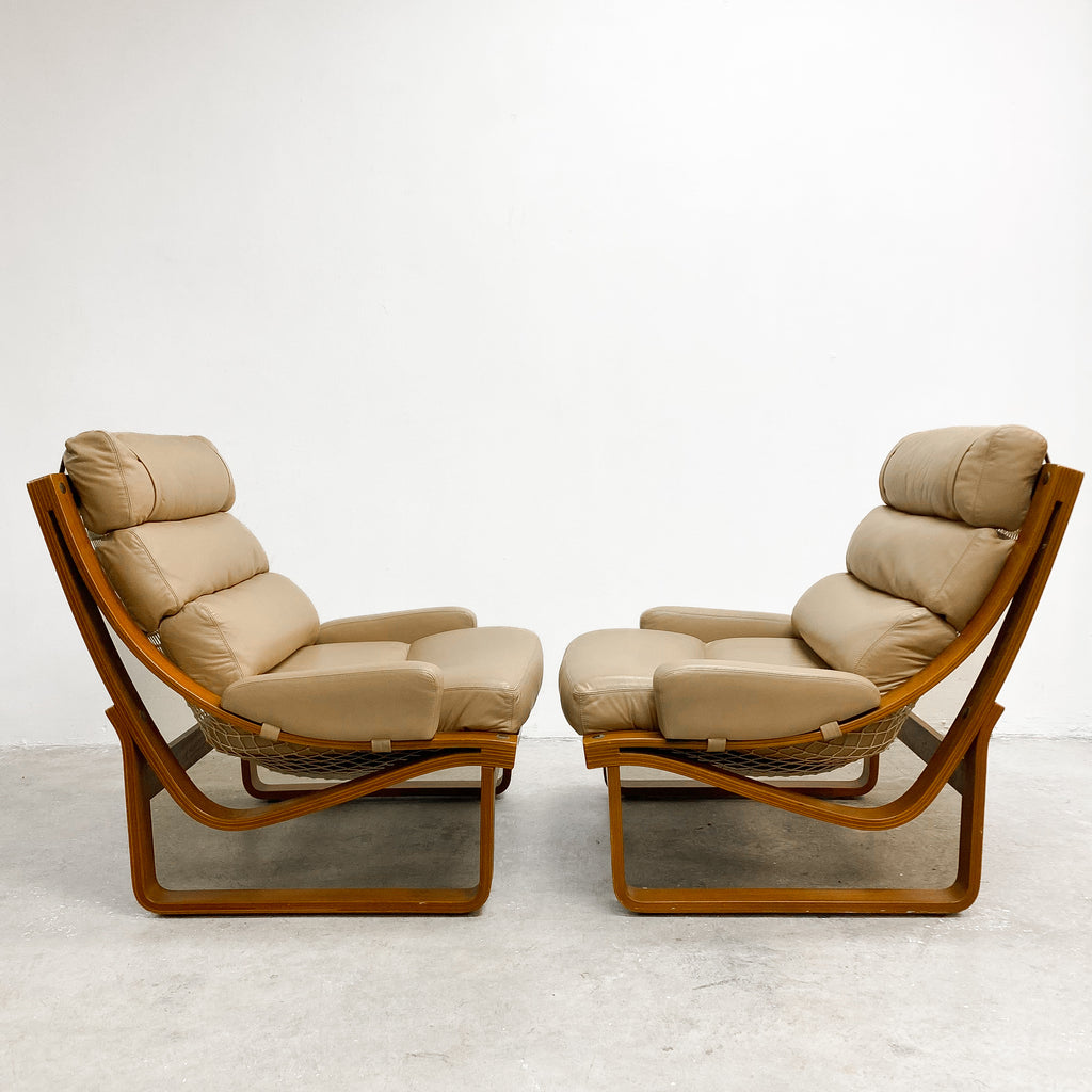 Mid Century Tessa T4 Beige Leather Lounge Chair - 2 Available