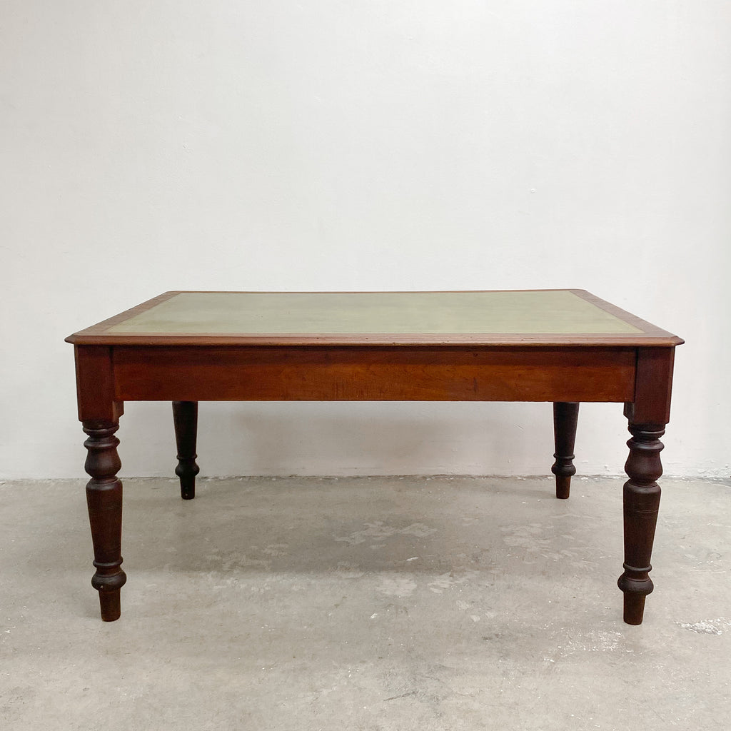 Turned Leg Cedar Desk With Leather Top