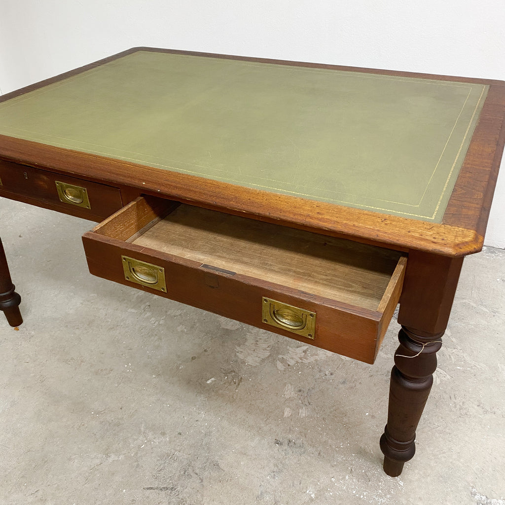 Turned Leg Cedar Desk With Leather Top
