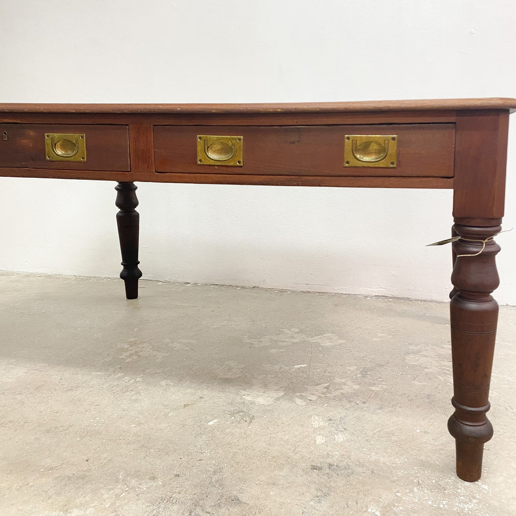 Turned Leg Cedar Desk With Leather Top