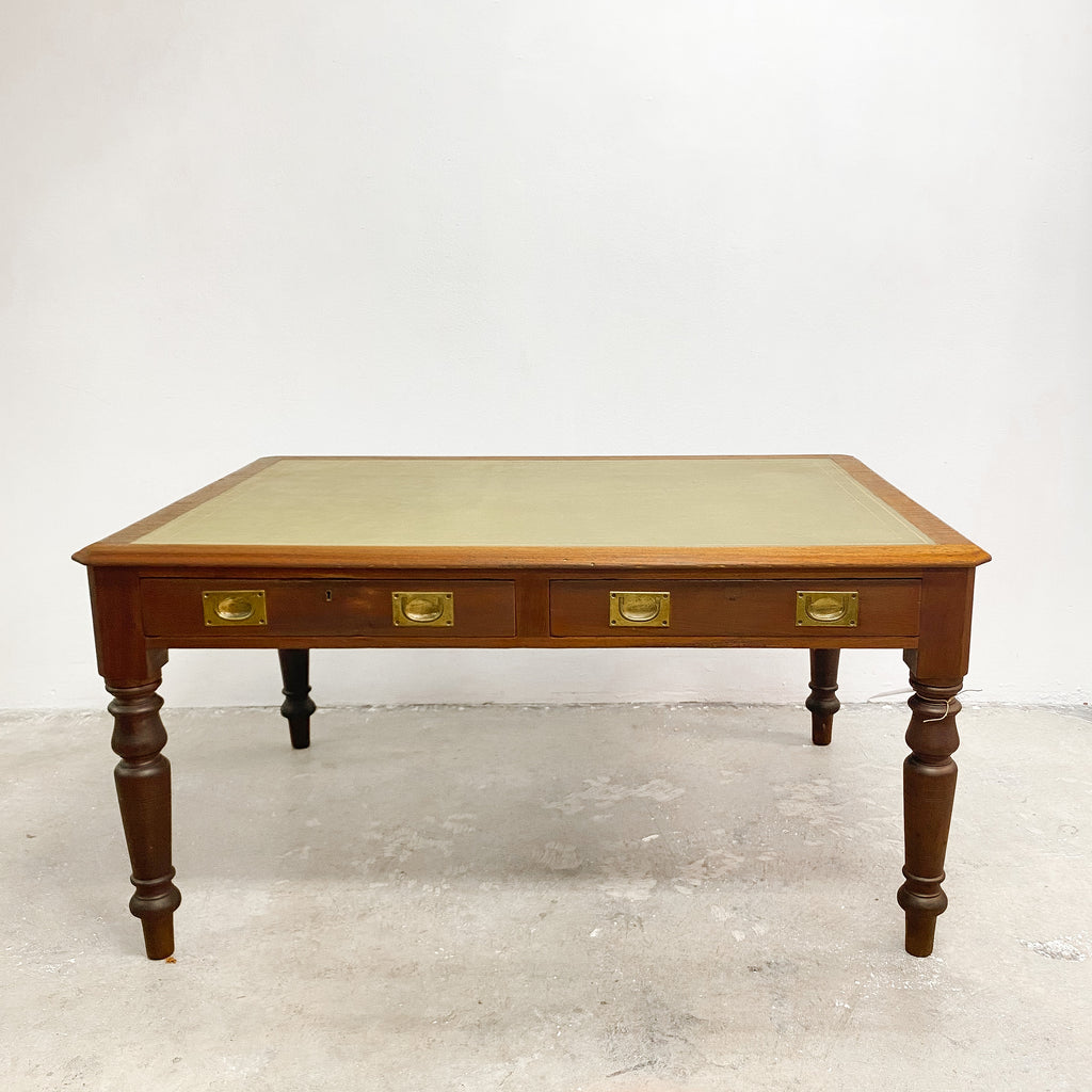 Turned Leg Cedar Desk With Leather Top