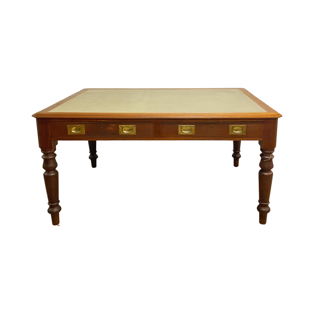 Turned Leg Cedar Desk With Leather Top