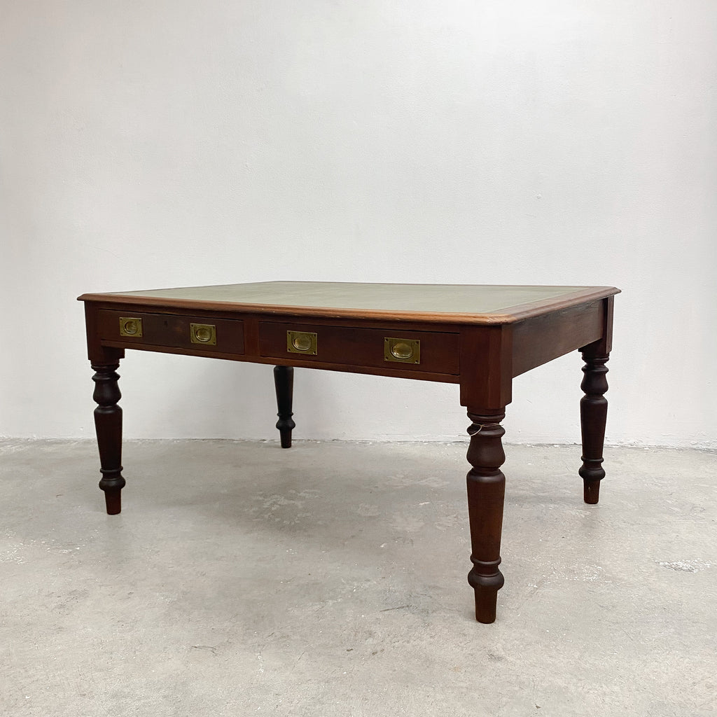 Turned Leg Cedar Desk With Leather Top