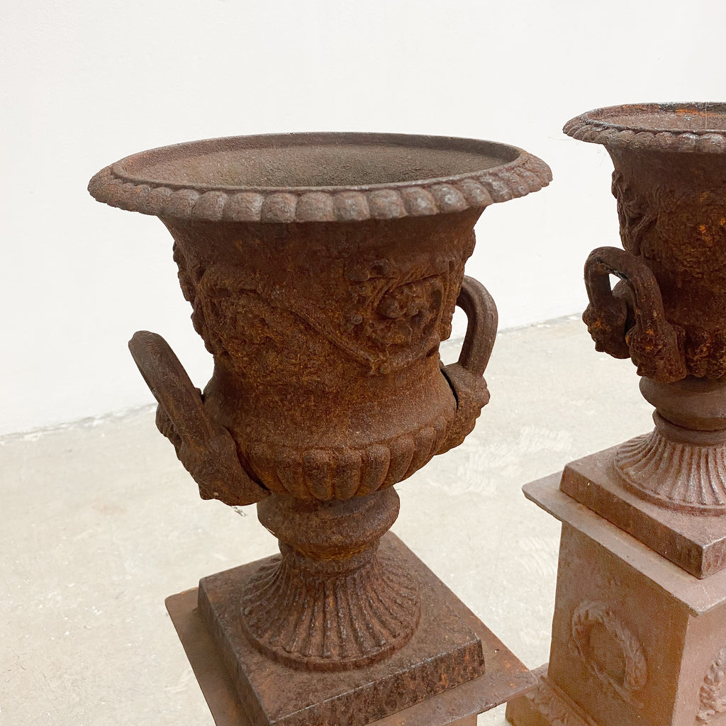 Two Pieces Cast Iron Jardiniere