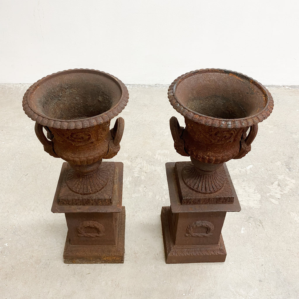 Two Pieces Cast Iron Jardiniere