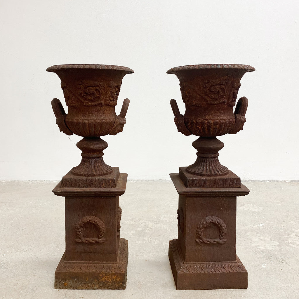 Two Pieces Cast Iron Jardiniere