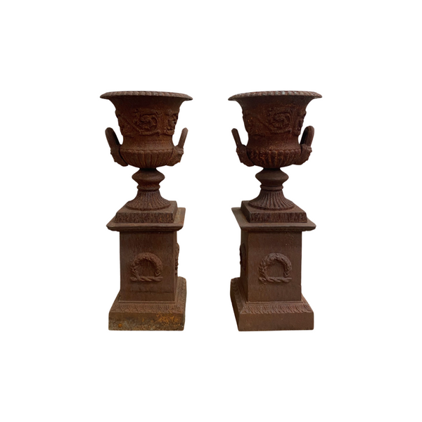 Two Pieces Cast Iron Jardiniere