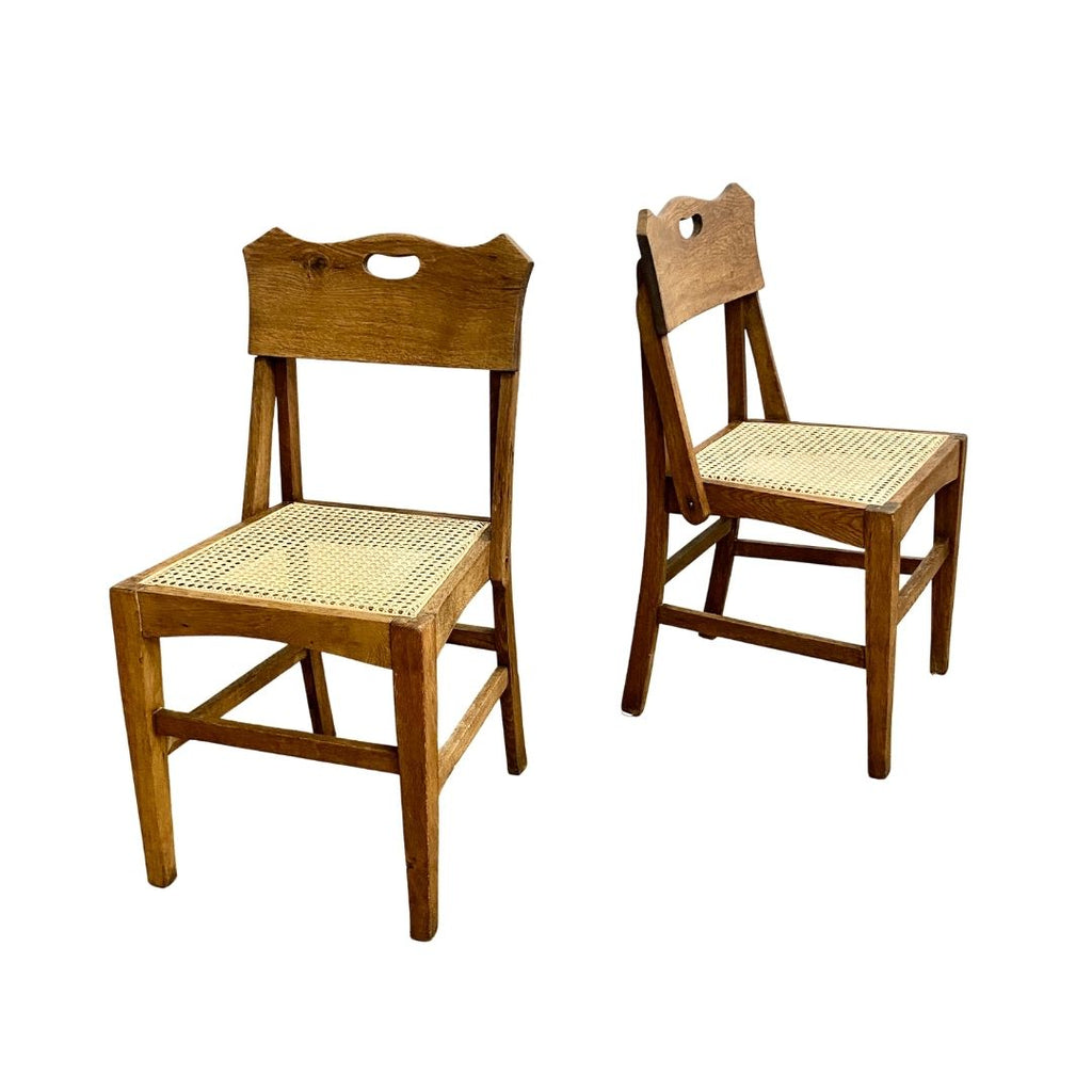 Unique Rare Pair Of European Oak Dining Chairs