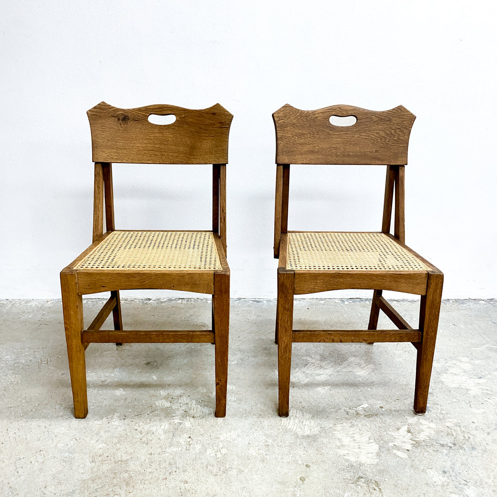 Unique Rare Pair Of European Oak Dining Chairs