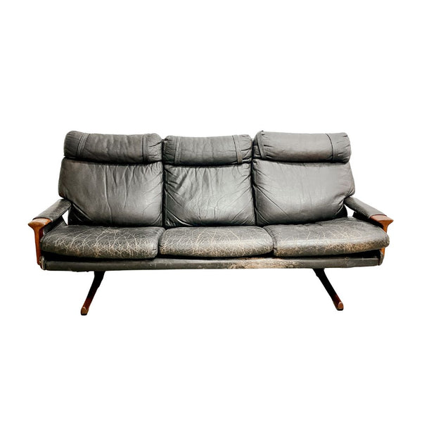Mid Century 3 Seater Tessa T21 Black Leather Lounge Sofa