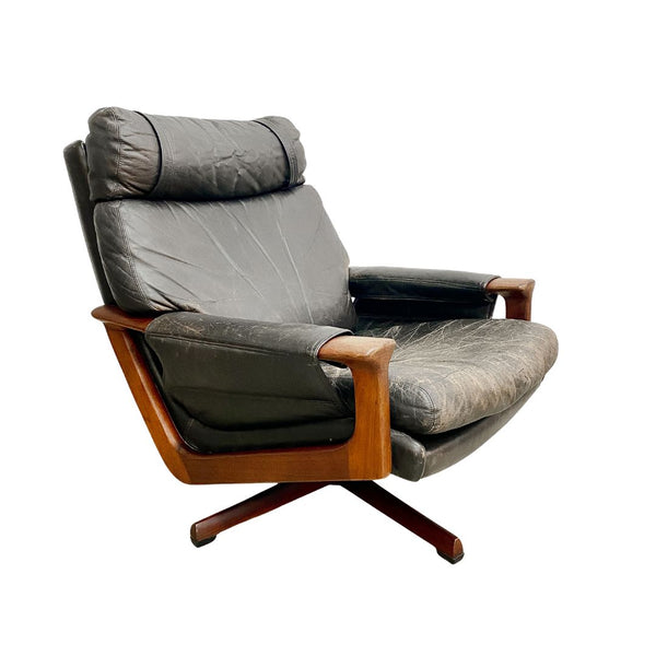 Mid Century Tessa T21 Black Leather Swivel Armchair