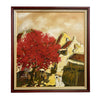 Large Contemporary Street Scene With Flame Tree Oil On Canvas Painting