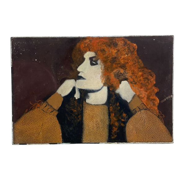 Mid Century Portrait Painting On Masonite By Elmer Needham