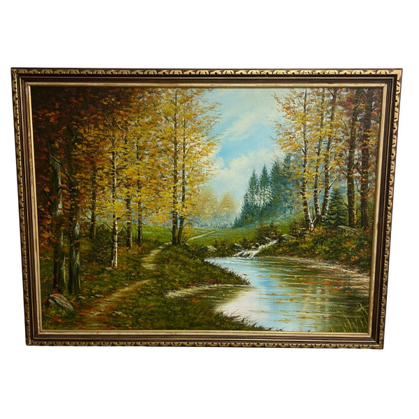 Very Large Mid Century Autumn Landscape Painting